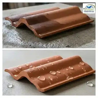 A képen egy impregnált cserép látható melyen  megállnak a vízcseppek.