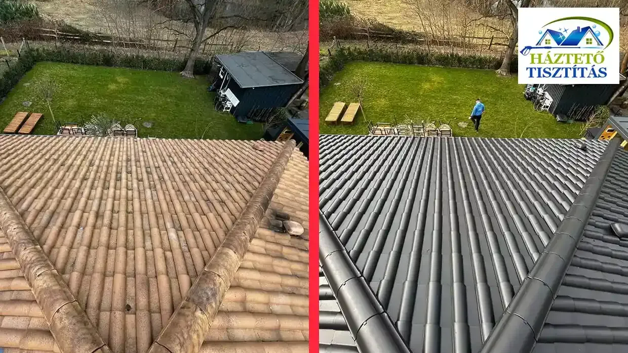 Tetőtisztítás utáni tetőbevonat Győr előtte és utána